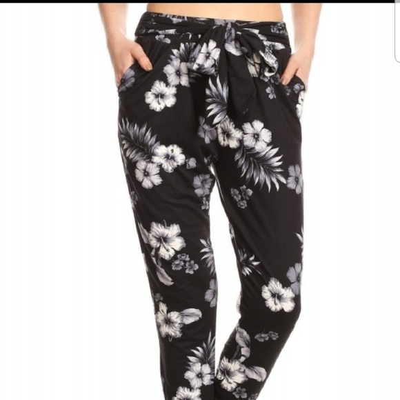 Poly Brushed Floral Semi Harem Pants - Picture 4 of 8